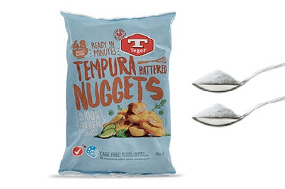 Tegel Tempura Battered Nuggets had 1.8 teaspoons of sugar per serve.