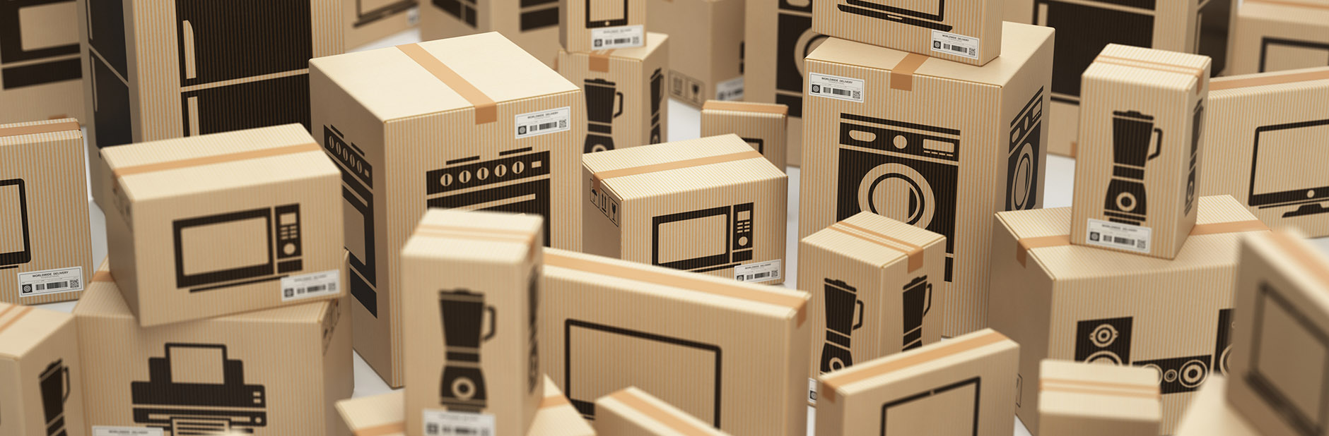 Boxes containing household appliances