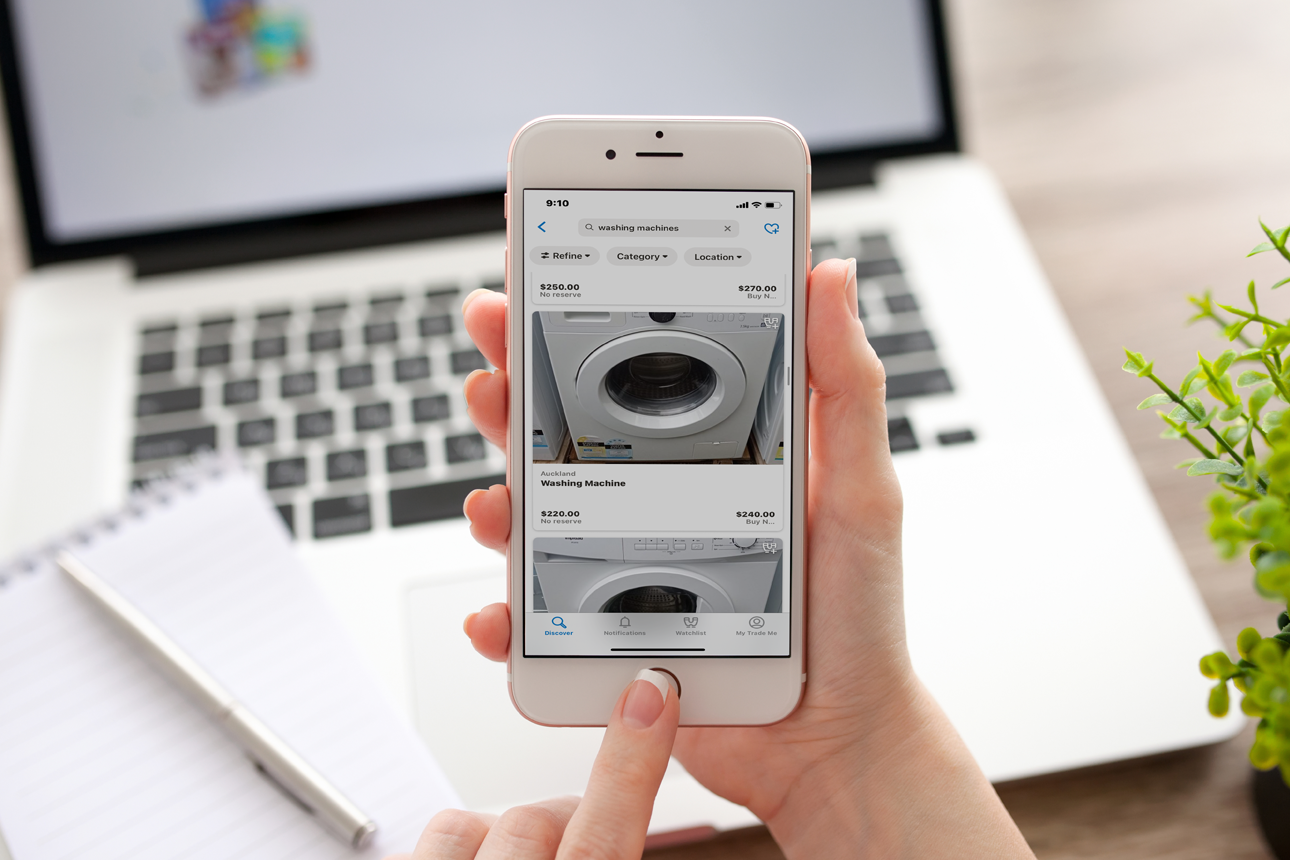 Person video calling son at home.