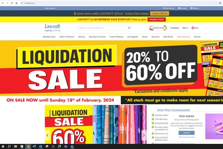 Image of a website with a sales banner on the homepage