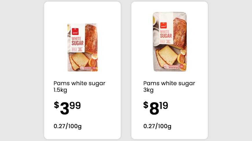 Sugar pricing copy width