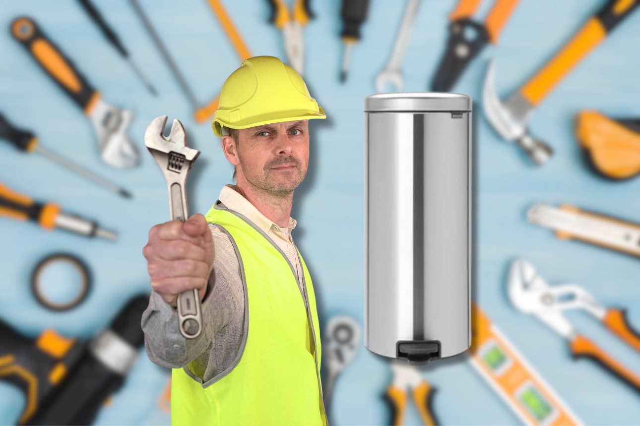 Product test writer Bryan Wall with Brabantia bin.