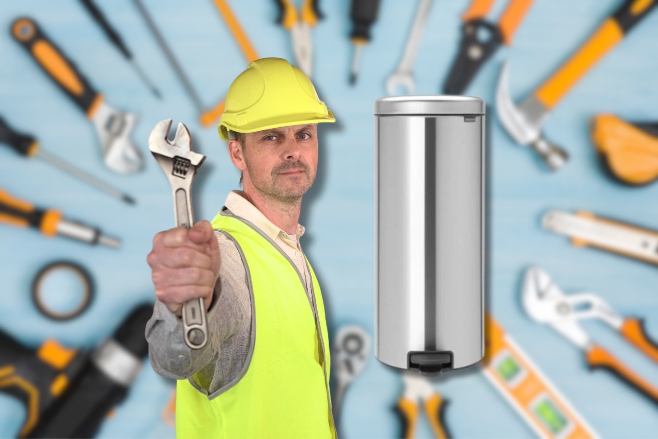 Product test writer Bryan Wall with Brabantia bin.