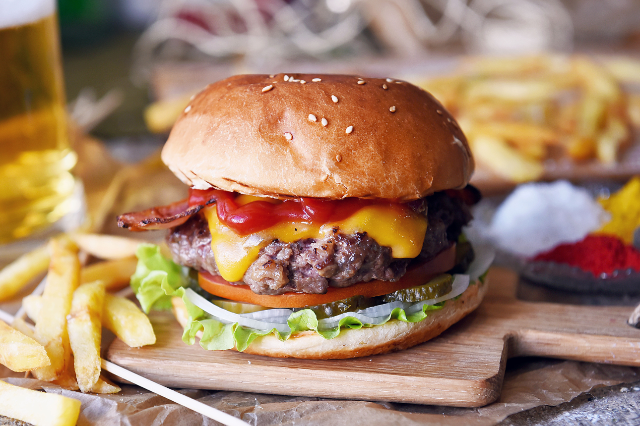 Image of a burger and fries