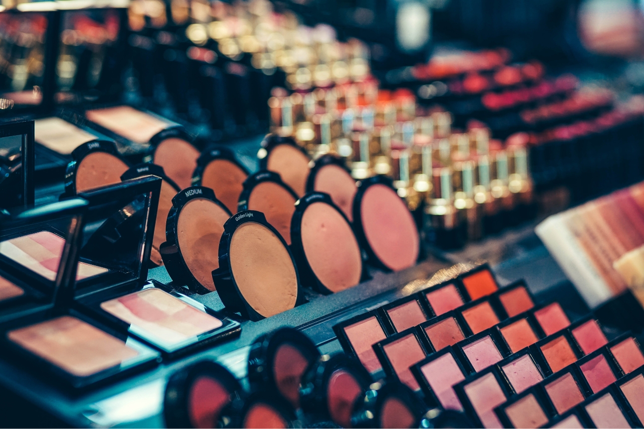 Cosmetics on display at a store.