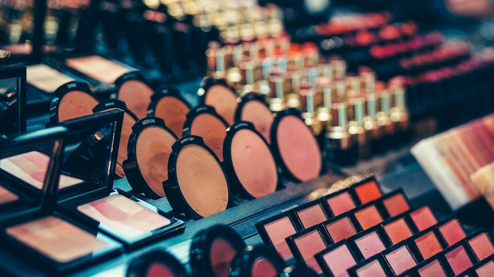 Cosmetics on display at a store.
