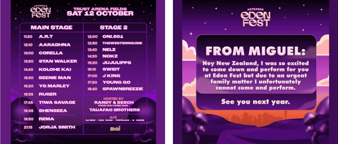 Screenshots of festival post