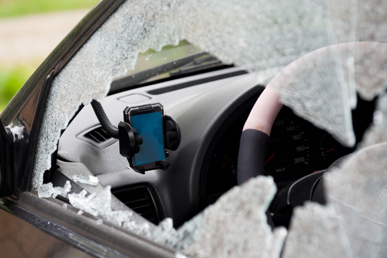 Image of a smashed car window
