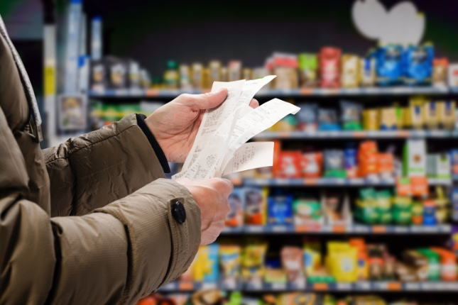 a man reviews his supermarket receipts