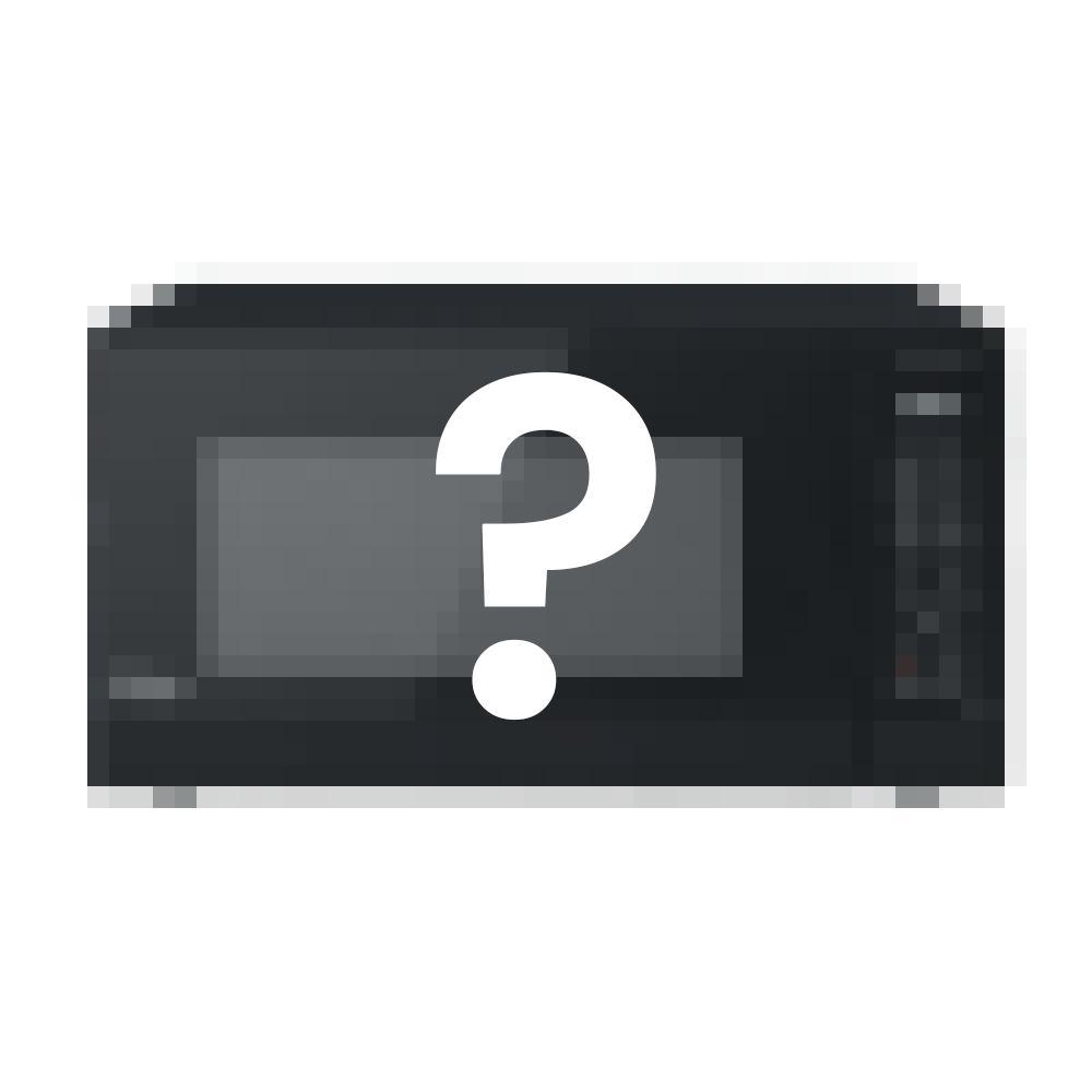 Graphic of a microwave with question mark symbol.
