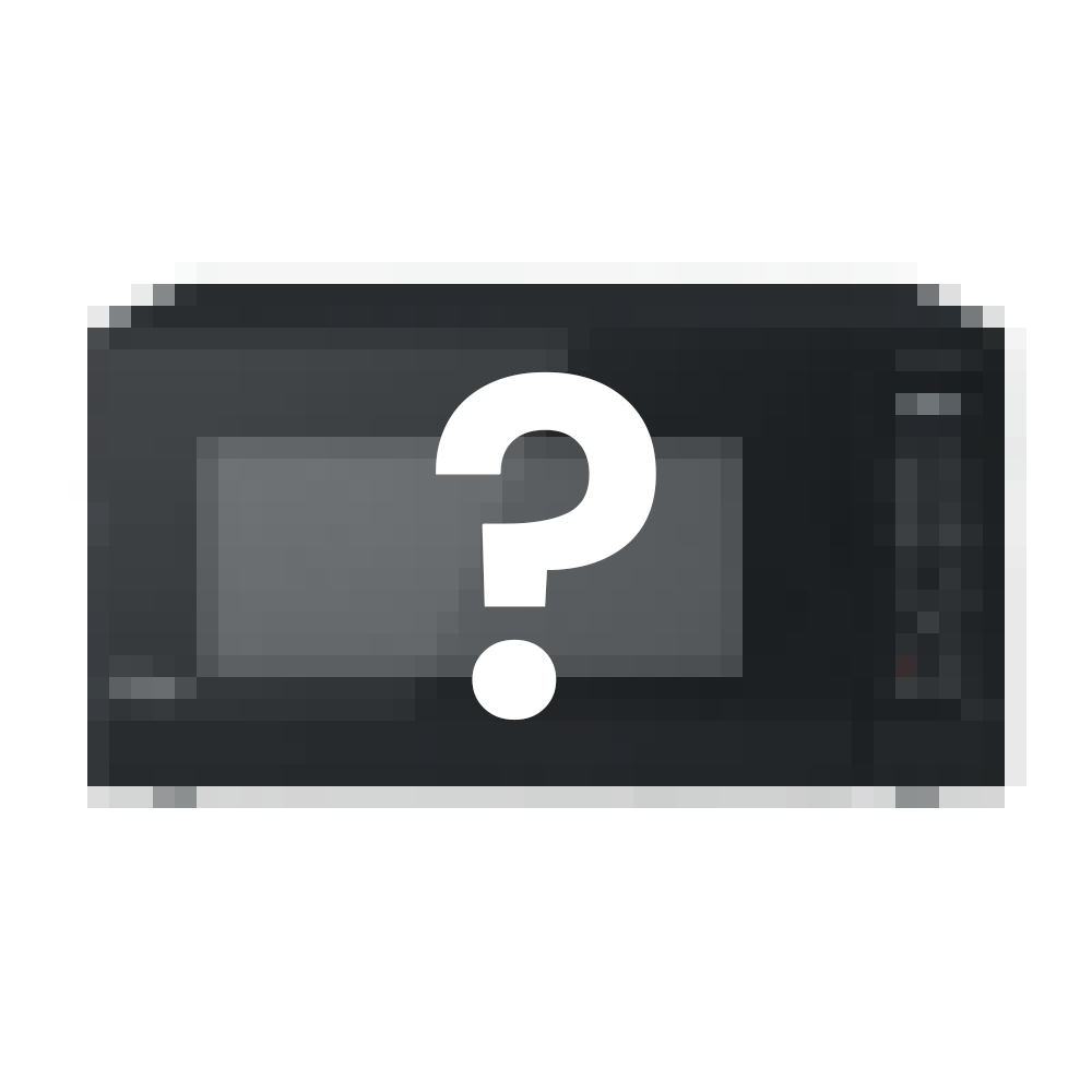 Graphic of a microwave with question mark symbol.