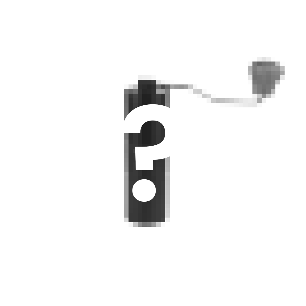 Graphic of hand coffee grinder with question mark symbol.