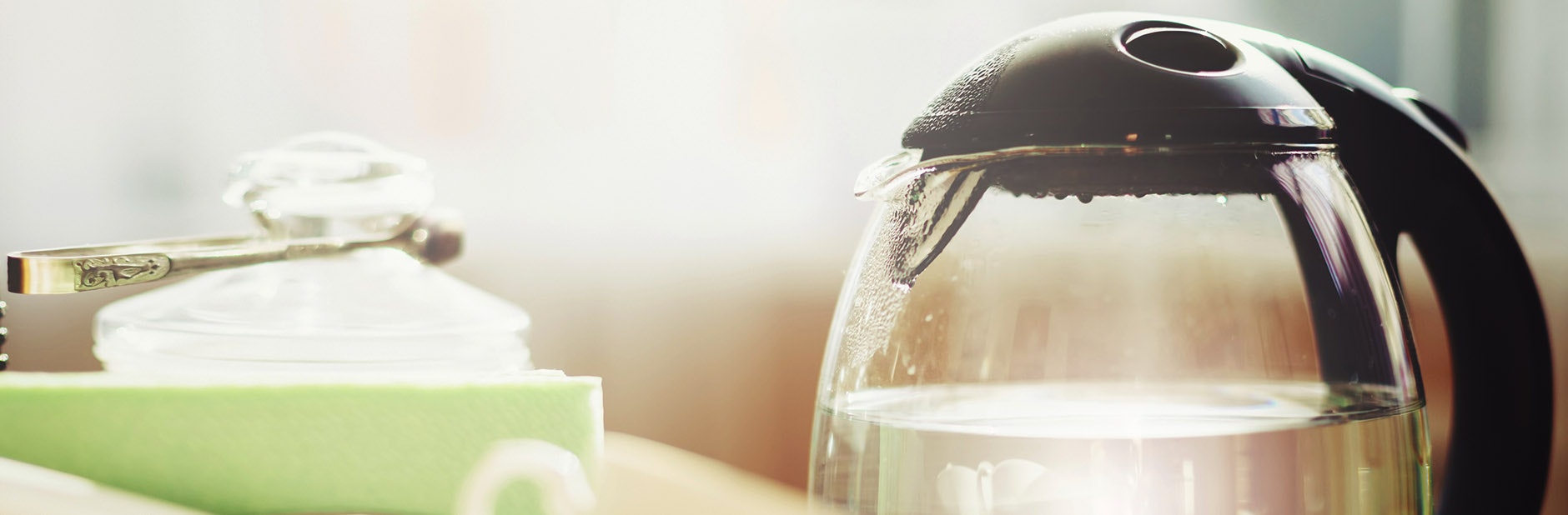 Clear kettle half full of water