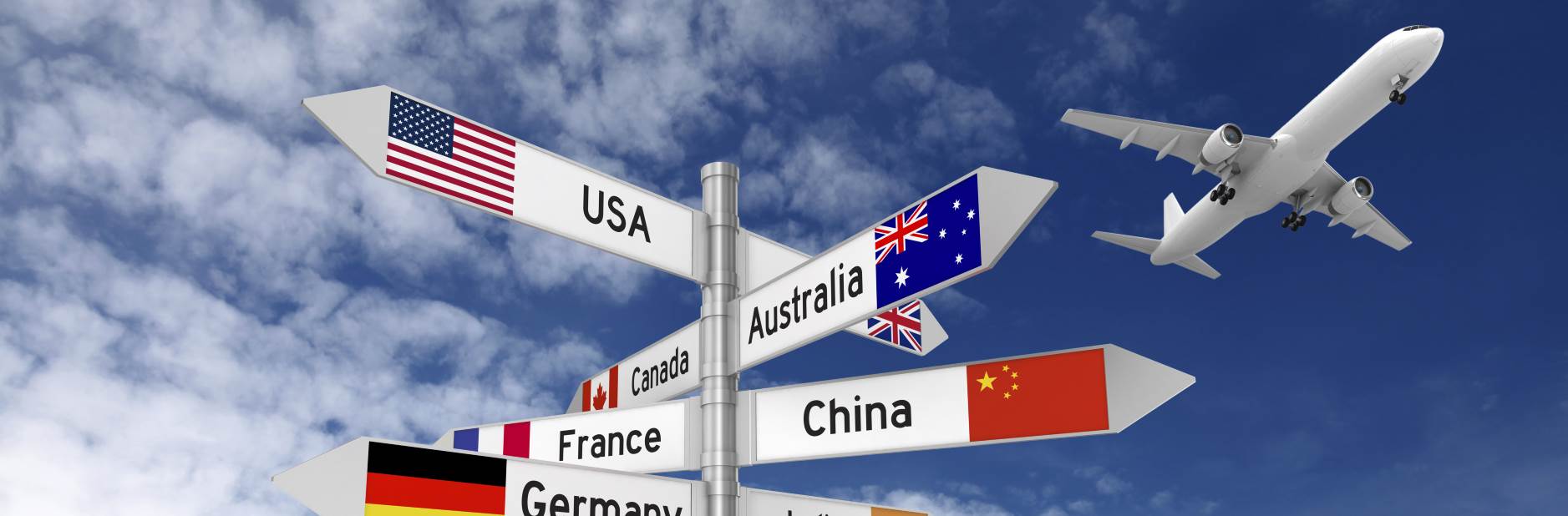 aeroplane flying above a sign