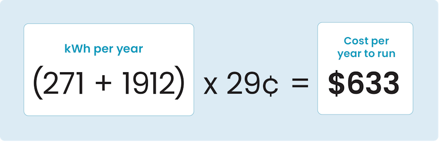 Graphic of the calculation: (271+1912)*$0.29  = $633