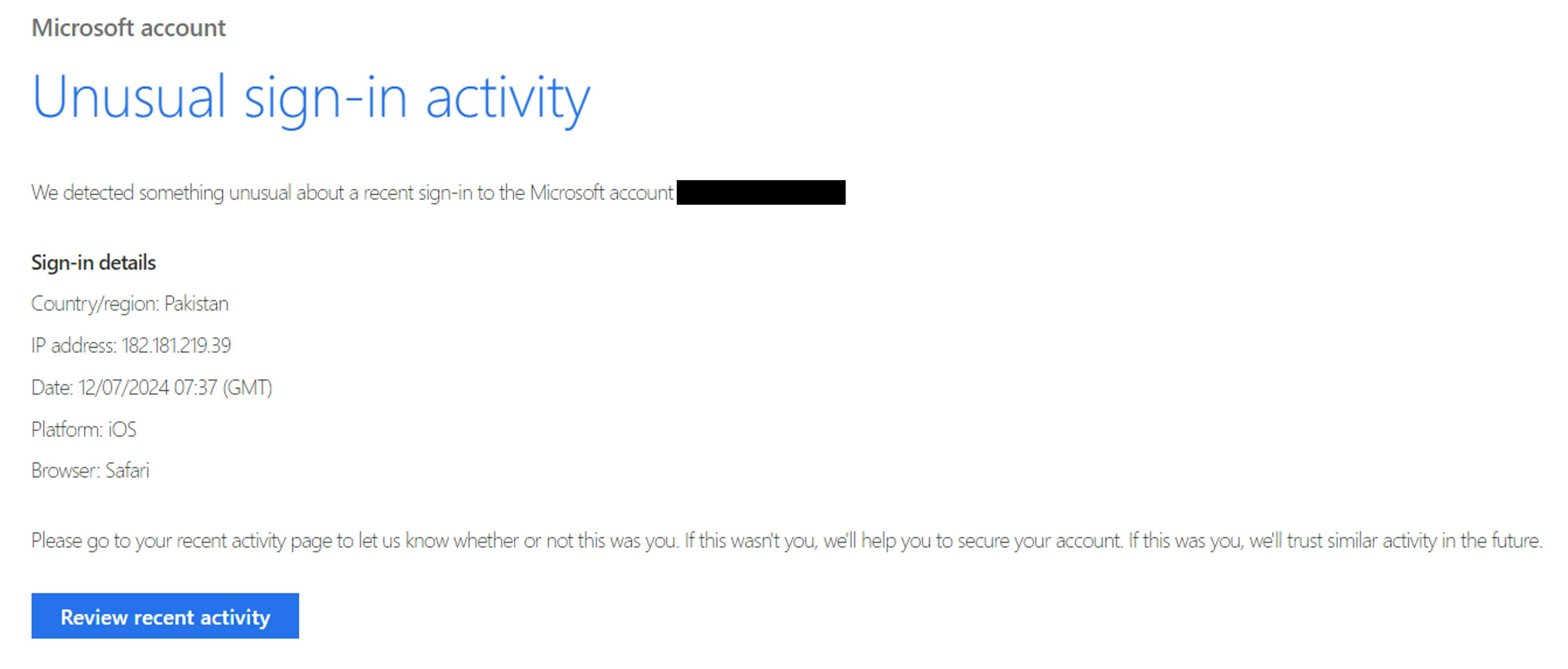Email warning on Outlook
