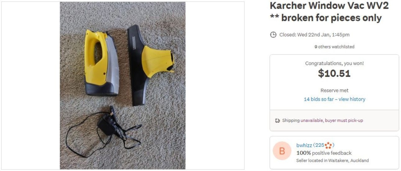 Trade Me window vacuum listing