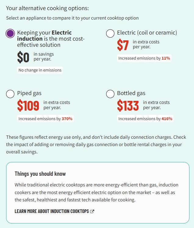 Screenshot of a webpage showing alternative cooktop options.