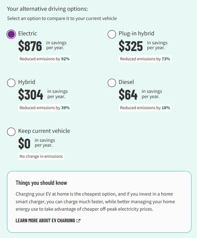 Screenshot of a webpage showing alternative driving options.