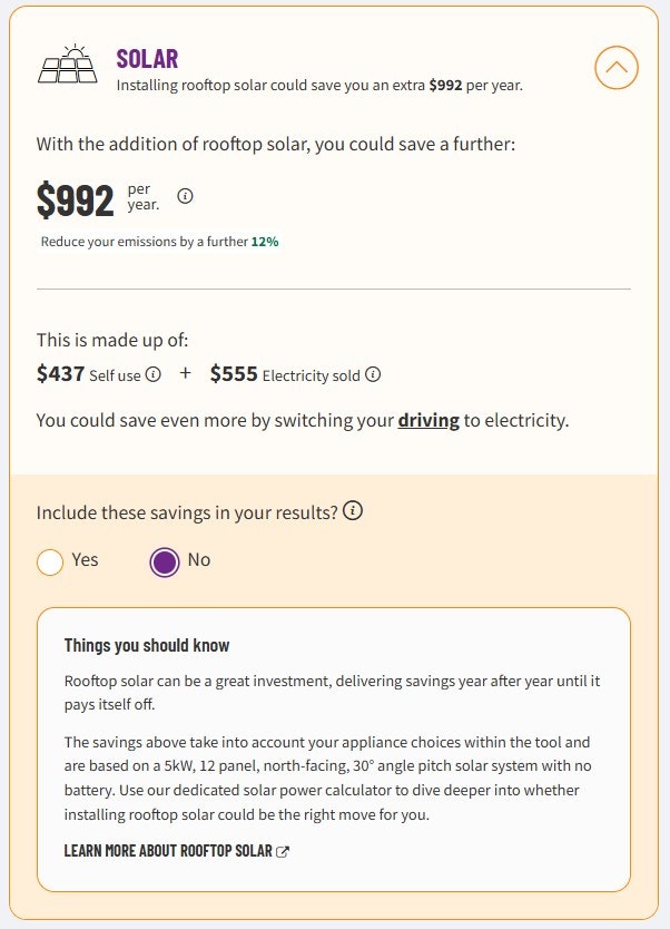 Screenshot of a webpage showing how much you can save with a rooftop solar.