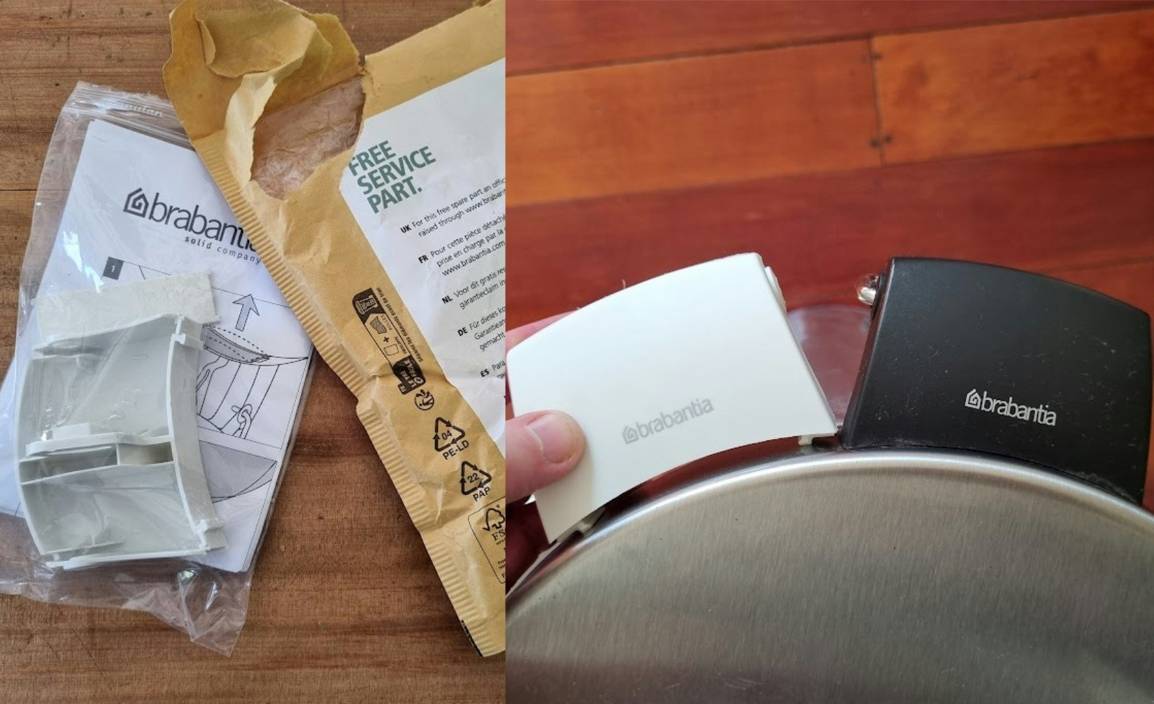 Brabantia hinge set replacement package.