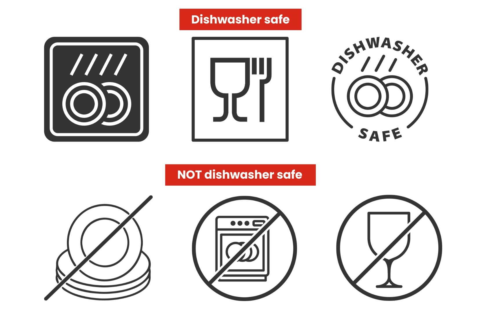Dishwasher safe icons.