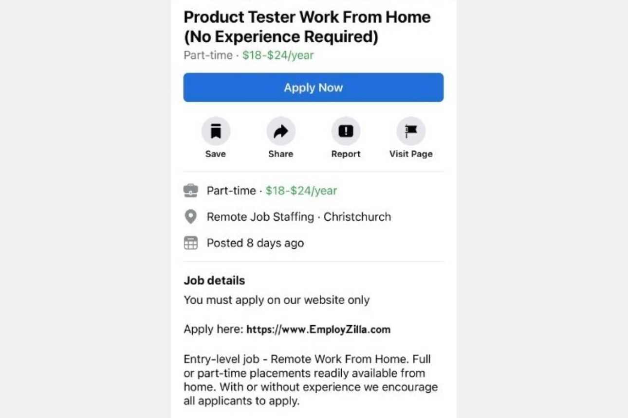 Image of an online job advertisement