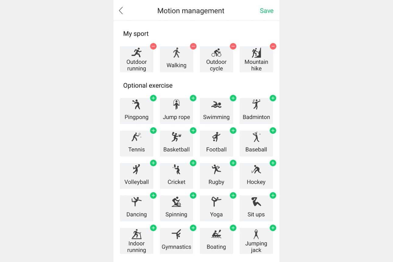 Anko Smart Watch activity options.