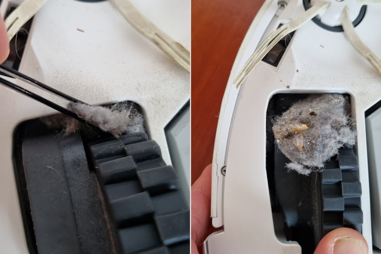 Image of fluff caught under wheel