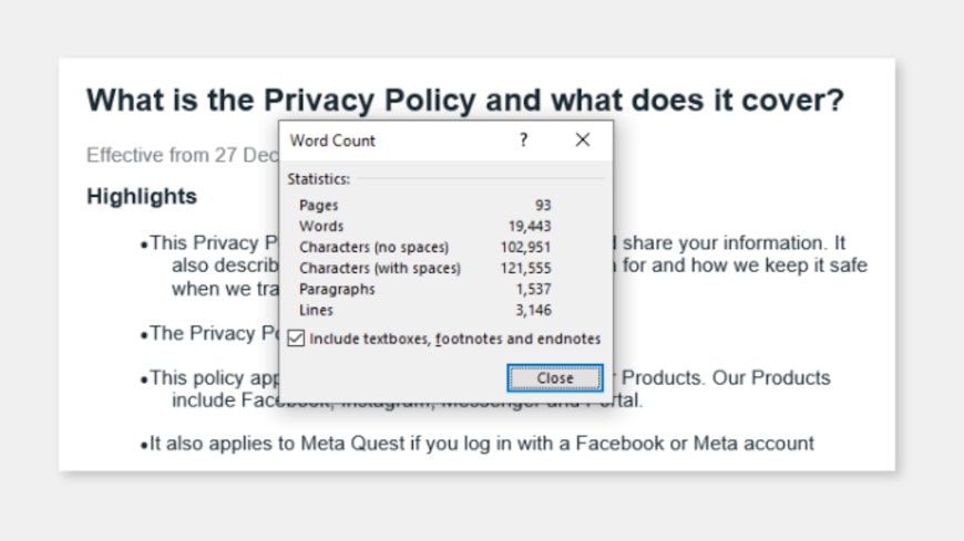 Screenshot of Meta's Privacy Policy