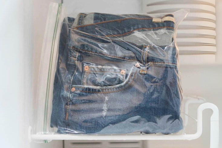 Image of jeans in a zip lock bag