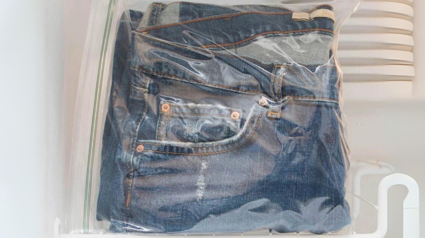 Image of jeans in a zip lock bag