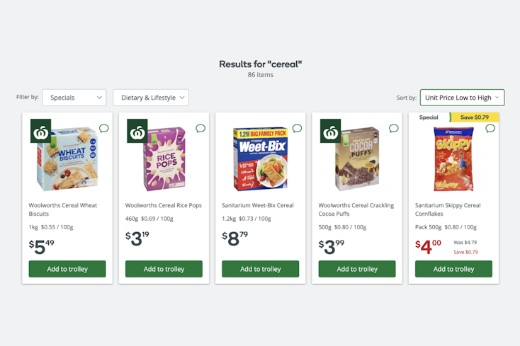 Sort by unit pricing