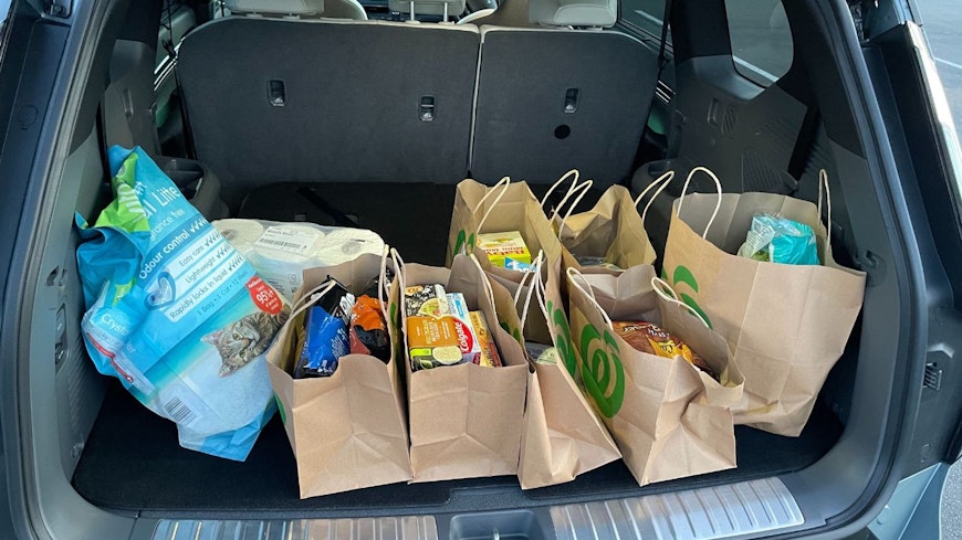 Car boot full of groceries