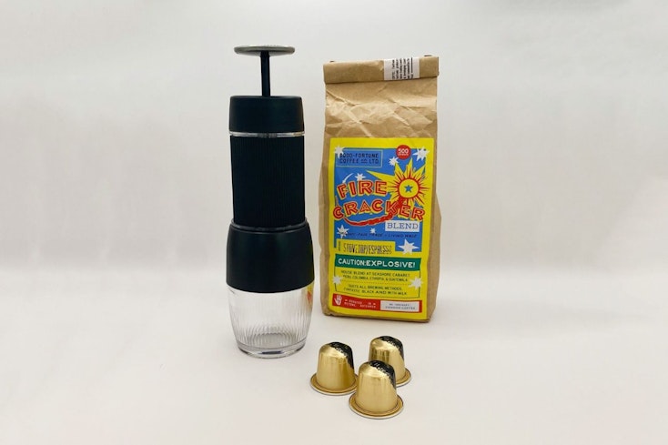 The Anko Manual Espresso can be used with ground coffee or capsules.