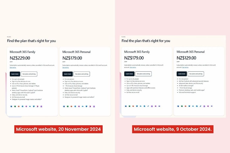 Screenshot of Microsoft prices