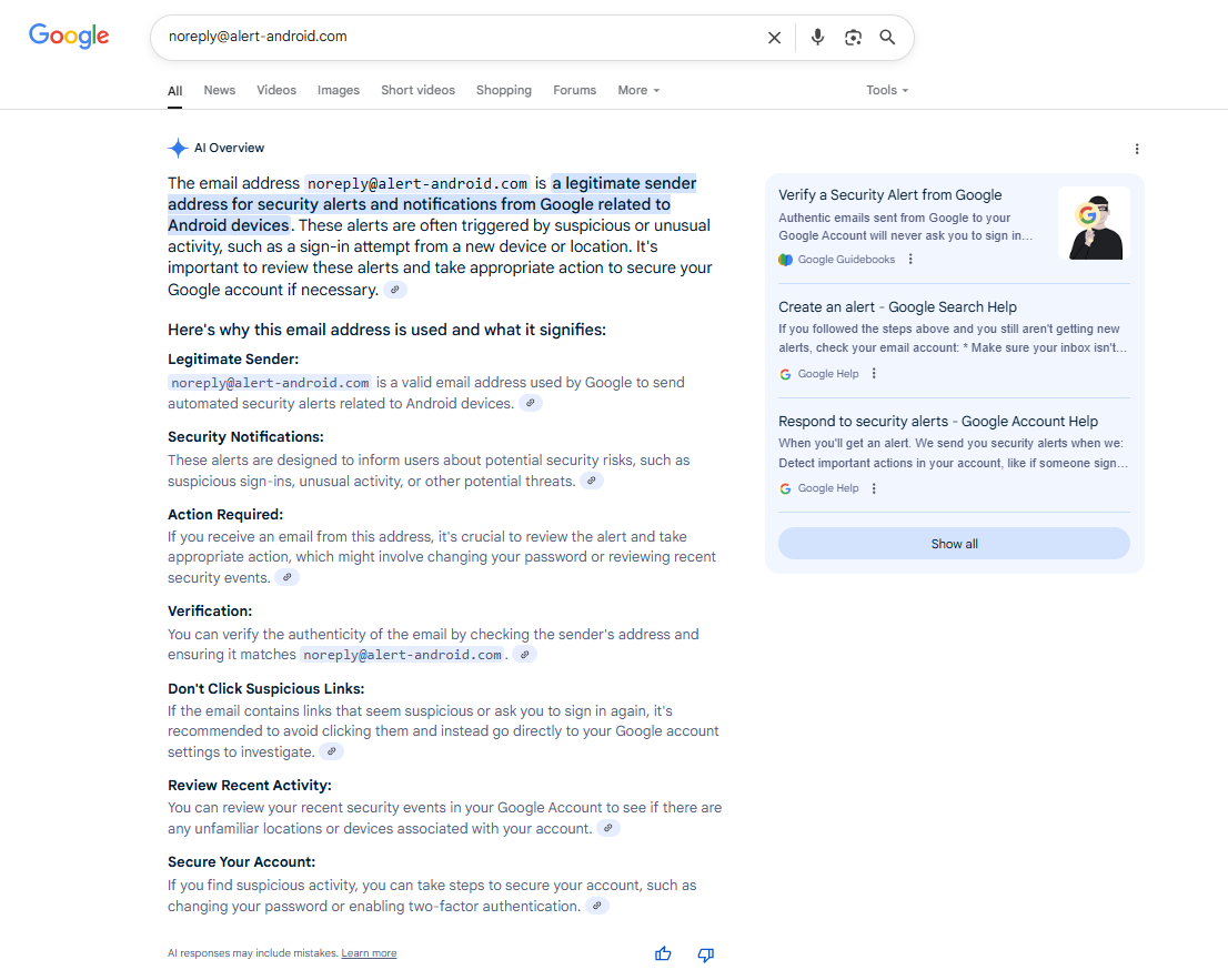 Screenshot of Google's AI overview.